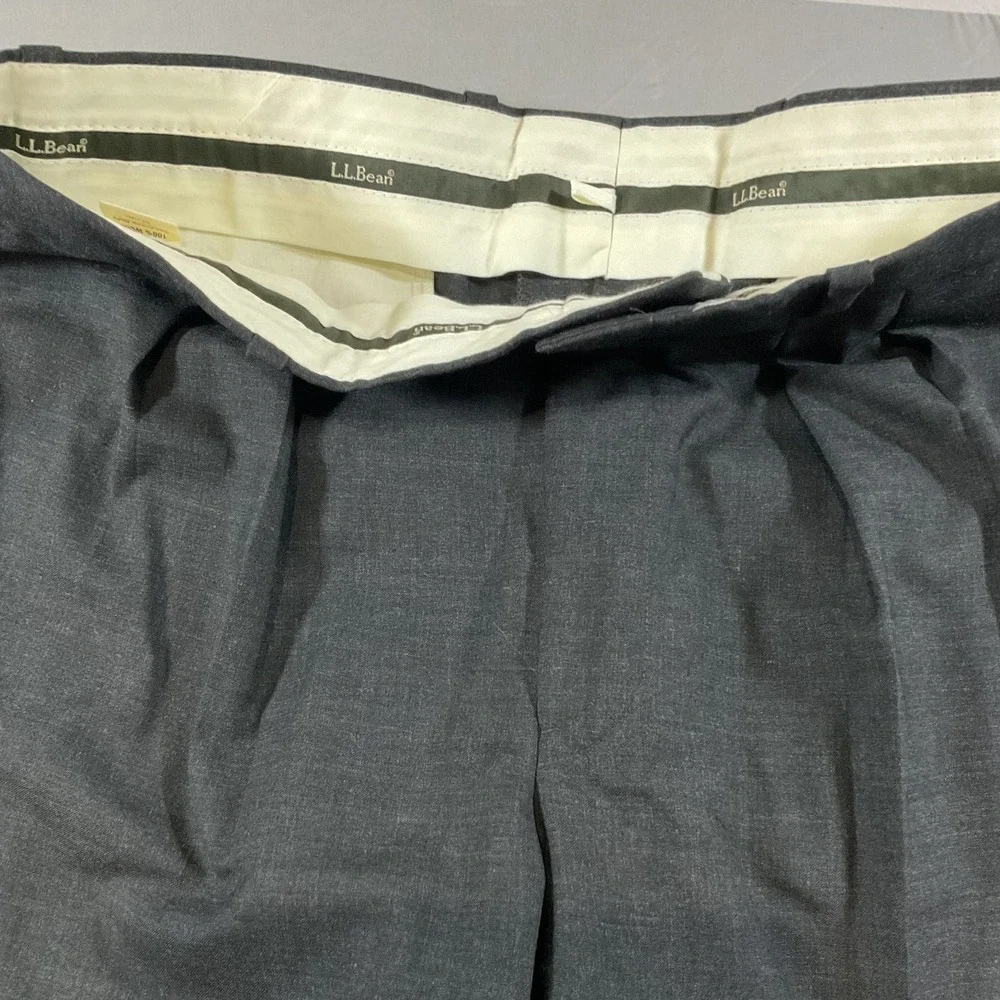 LL Bean Wool Dress Pants 35 Gray Pleated Classic Fit Cuffed Business Career Slac